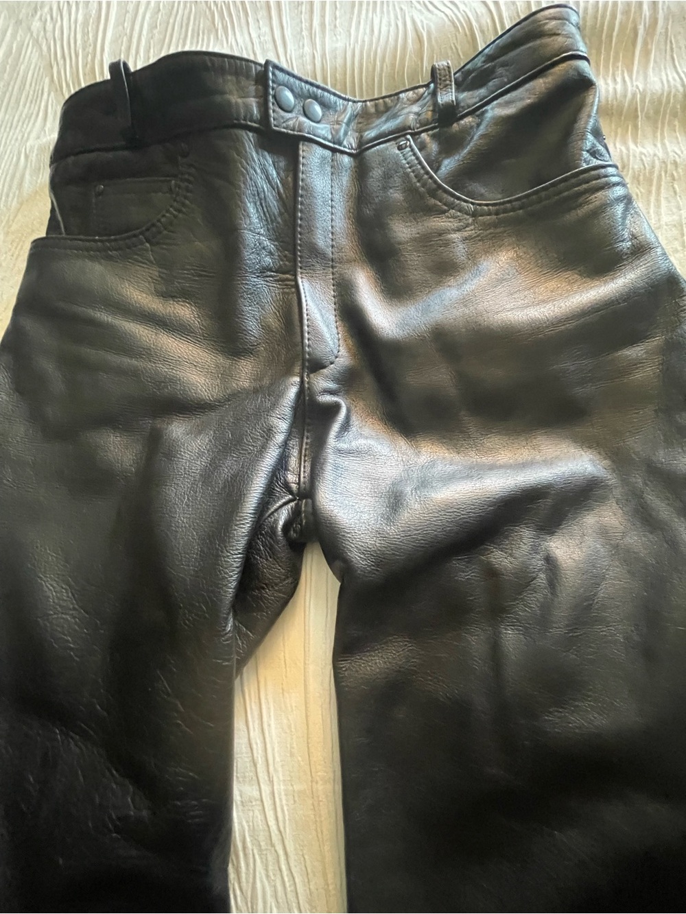 Black Leather cycle Bootcut Pants with Subtle Flare